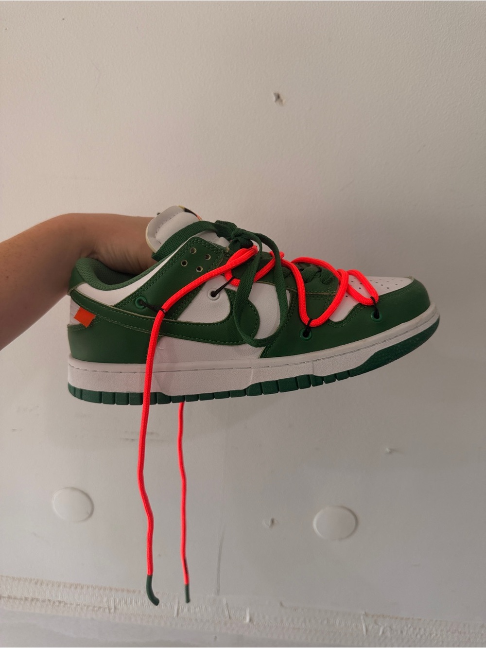 Nike Dunk Low-Top Sneaker in Green, White & Neon Laces